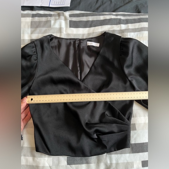 Kookai Size 34 Size 6 Black Crop 3/4 Sleeve Blouse Women’s Top Zip Back - Picture 11 of 14